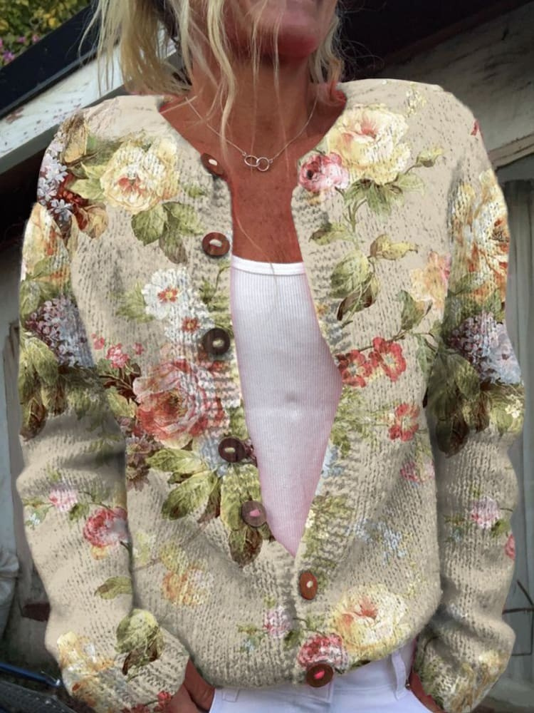Florivenne™ | Retro Fresh Flowers Cardigan Sweater