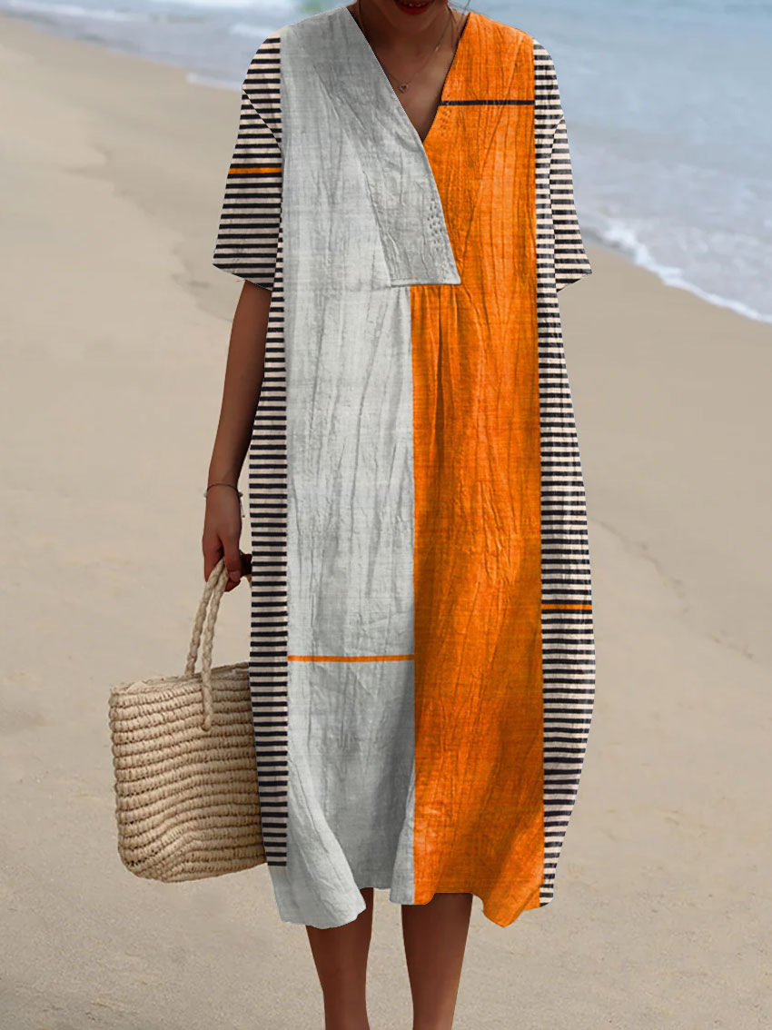 Women's Vintage Boho Geometry Art Print Casual Dress