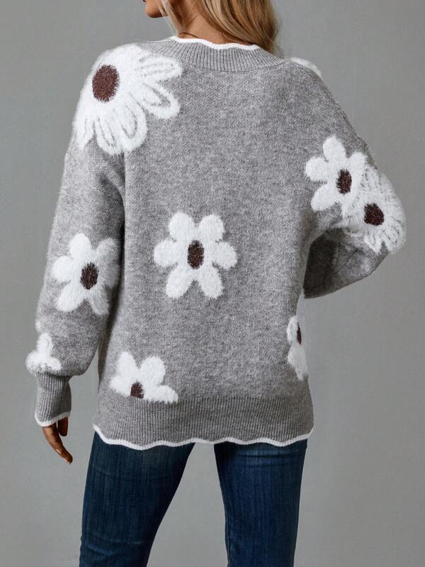 Thea™ | Elegant V-Neck Floral Sweater