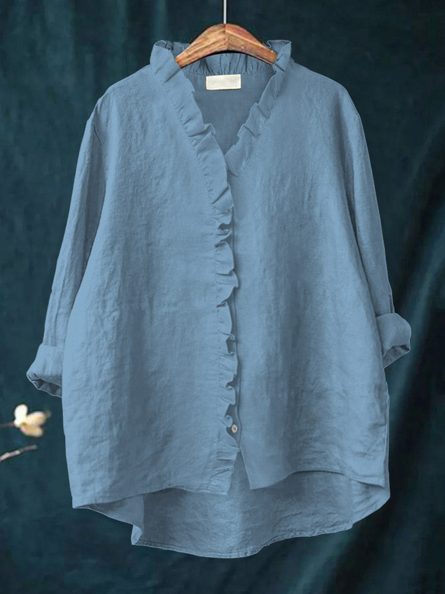 Niyara™ | Ruffled Cotton-Linen Blouse