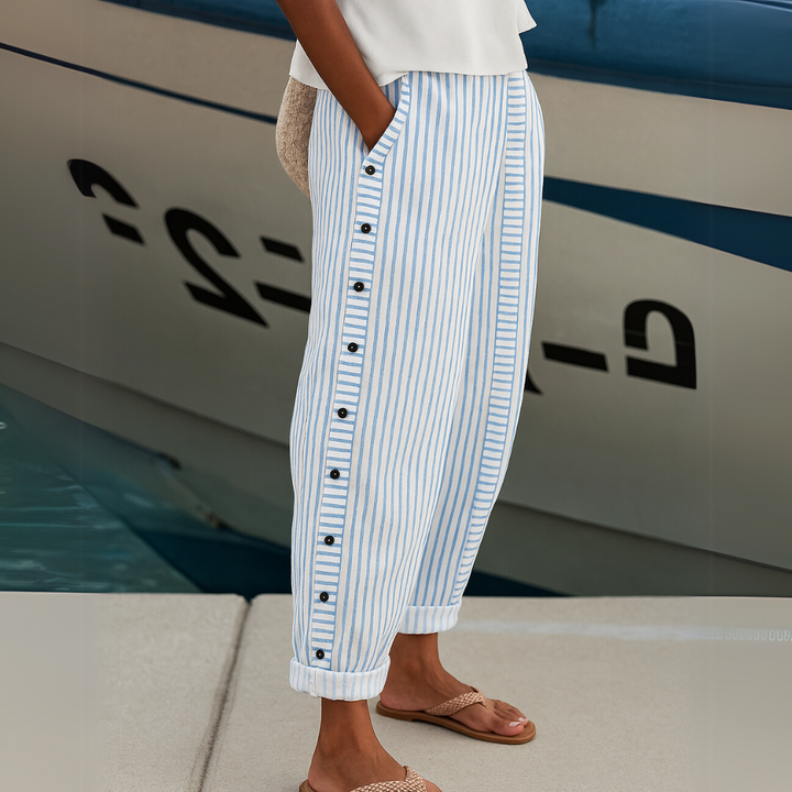 Solenne™ | Coastal Stripe Button Trousers