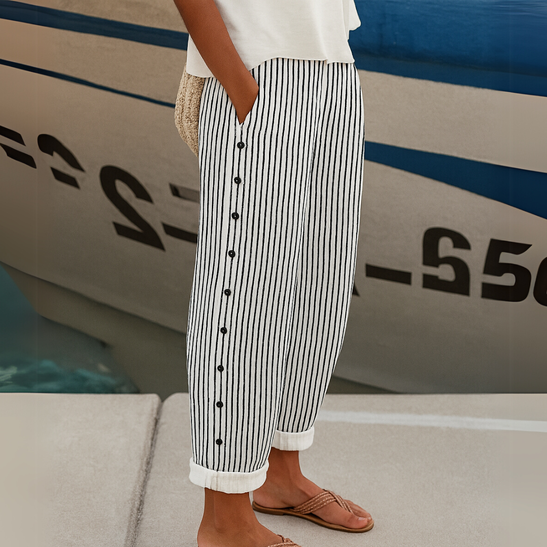 Solenne™ | Coastal Stripe Button Trousers