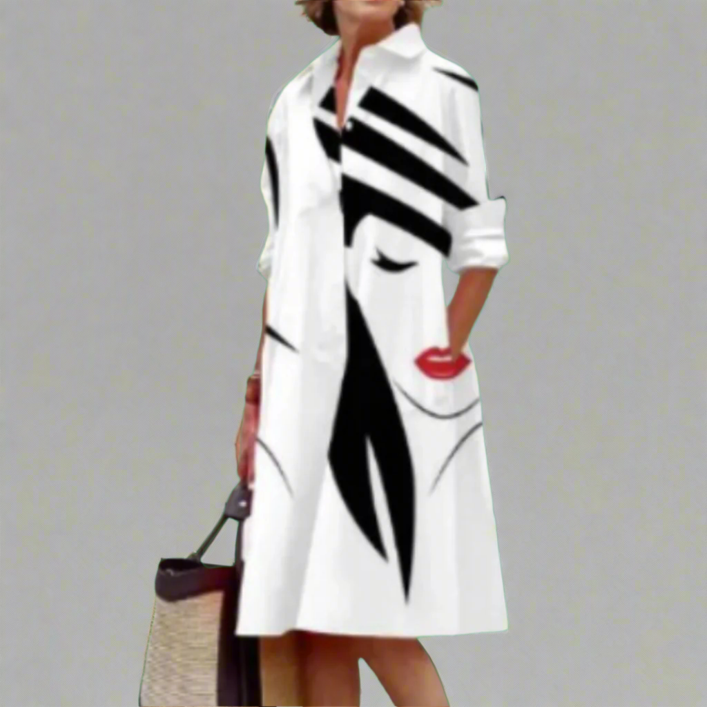 Liora™ | Stylish Face Pattern Shirt Dress