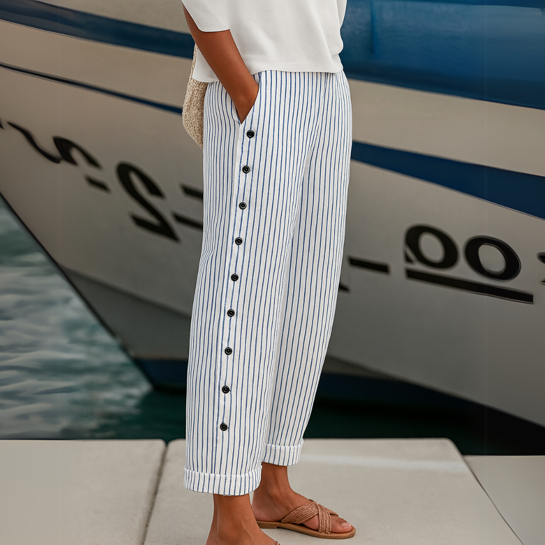 Solenne™ | Coastal Stripe Button Trousers