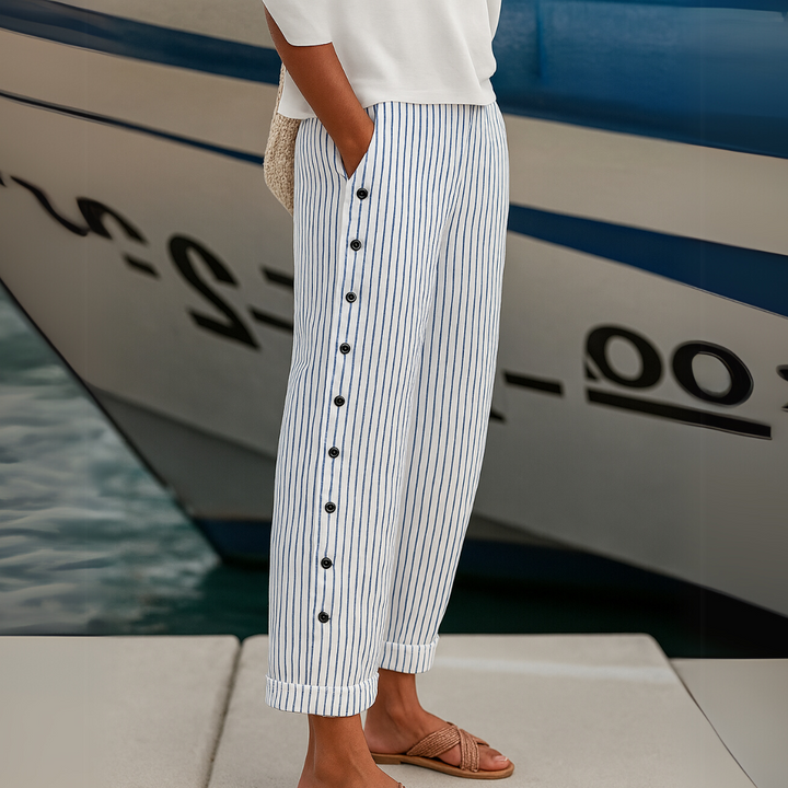 Solenne™ | Coastal Stripe Button Trousers