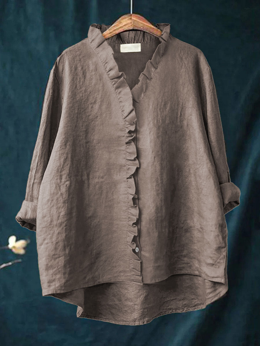 Niyara™ | Ruffled Cotton-Linen Blouse