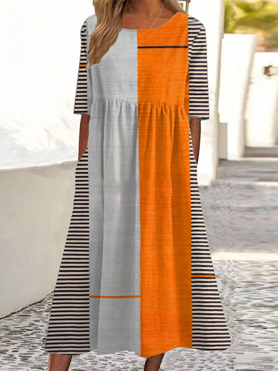 Women's Vintage Boho Geometry Art Print Casual Dress