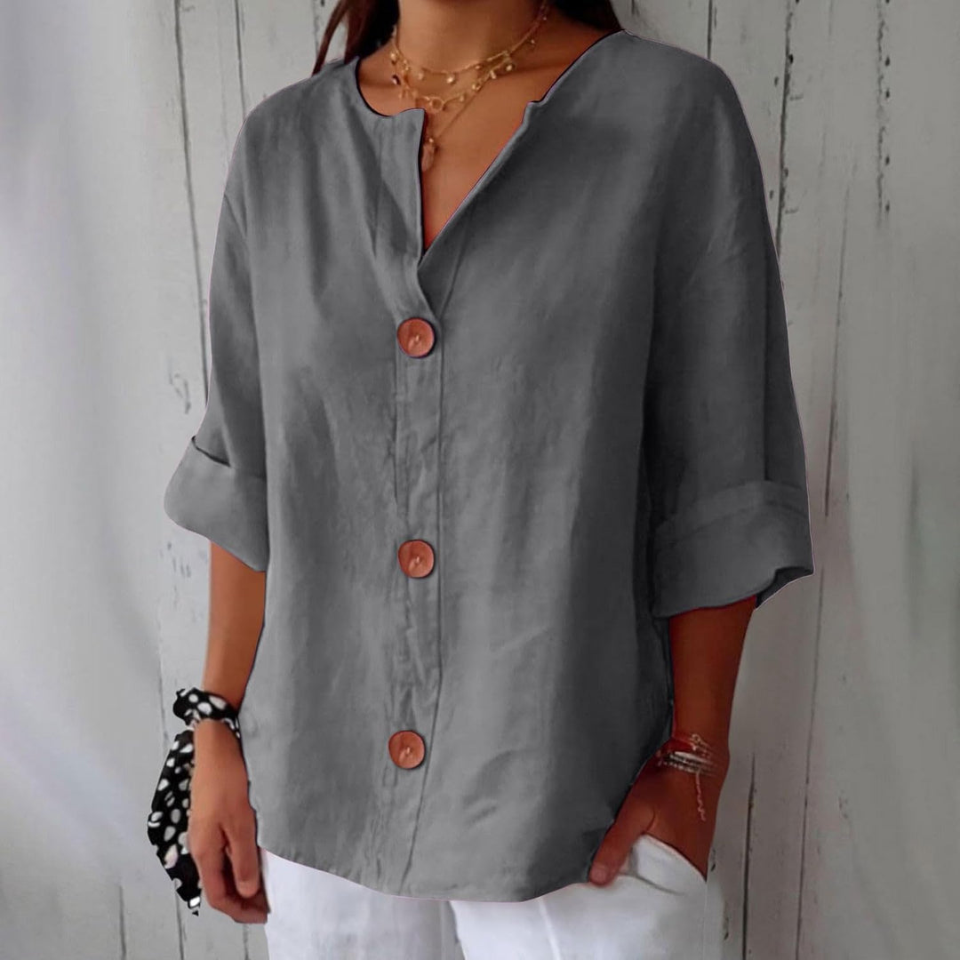 Mara™ | Cotton Linen V Neck Shirt