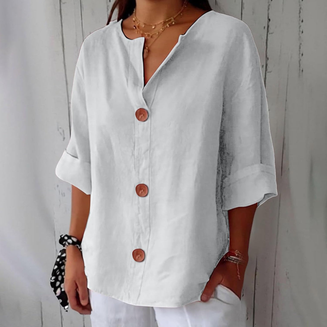 Mara™ | Cotton Linen V Neck Shirt