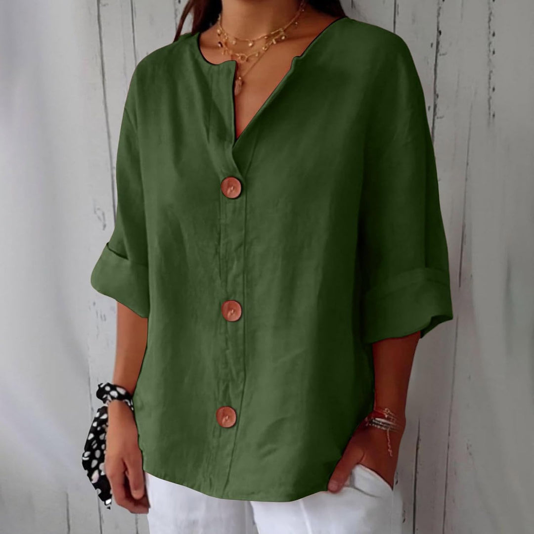 Mara™ | Cotton Linen V Neck Shirt
