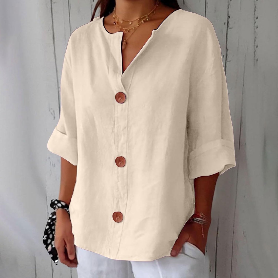 Mara™ | Cotton Linen V Neck Shirt