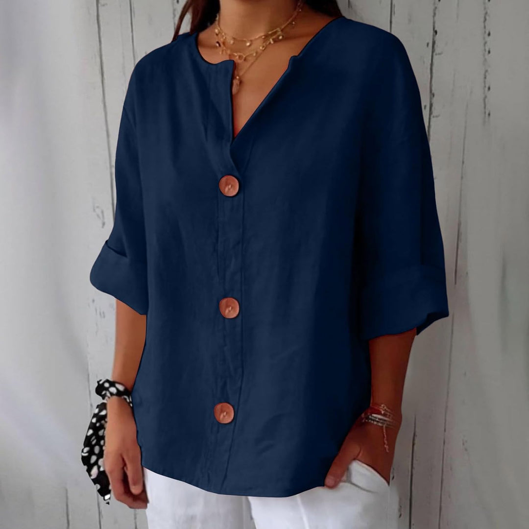 Mara™ | Cotton Linen V Neck Shirt