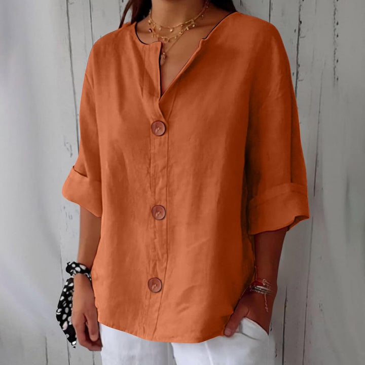 Mara™ | Cotton Linen V Neck Shirt