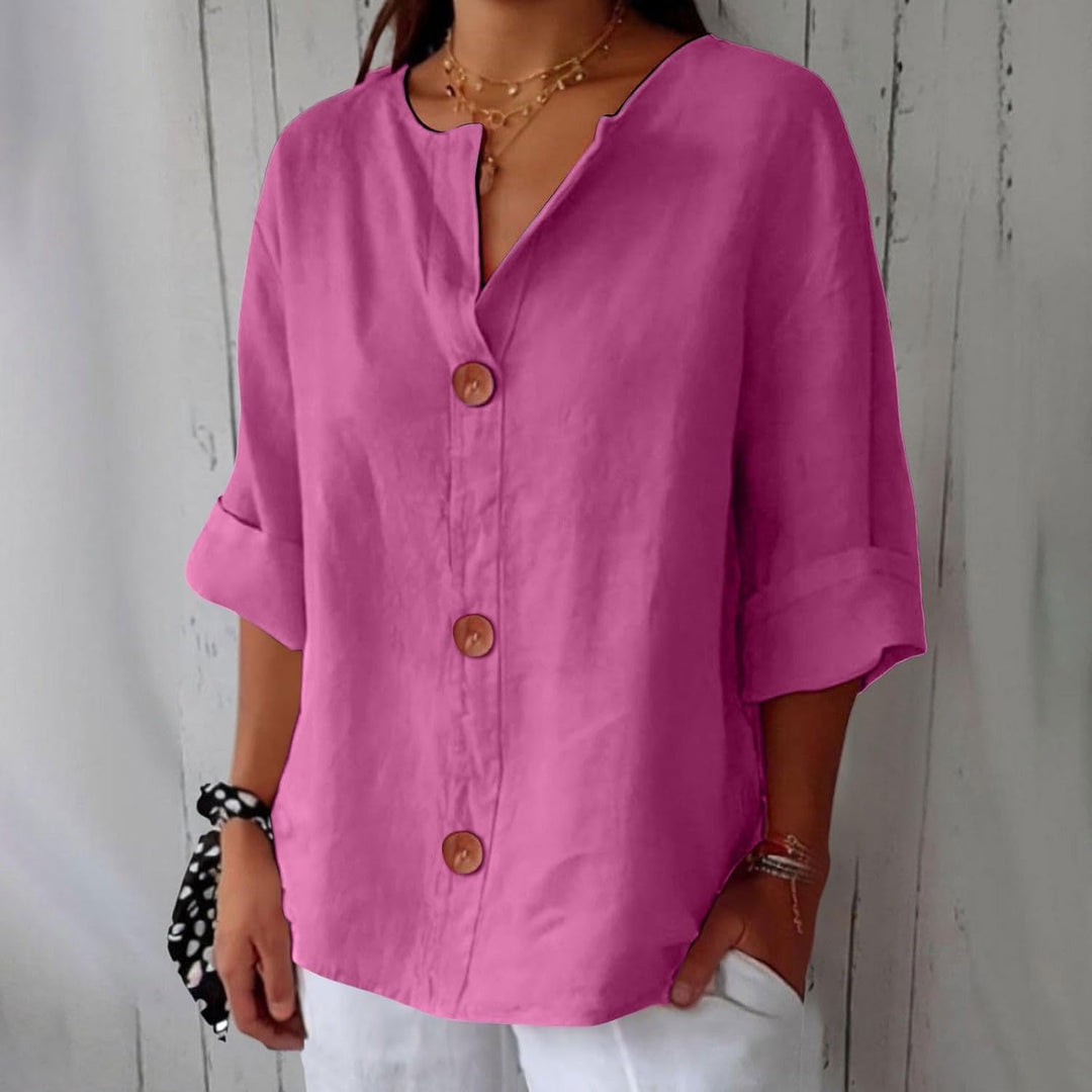 Mara™ | Cotton Linen V Neck Shirt