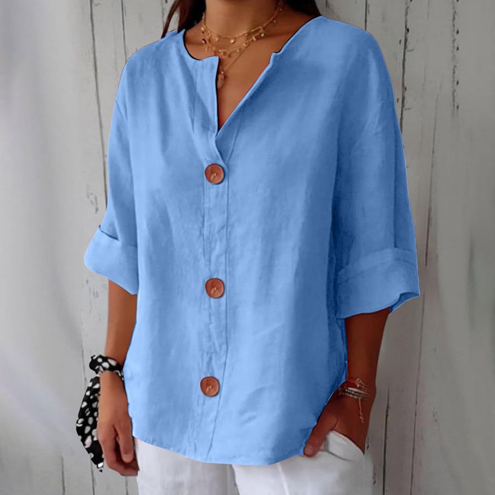 Mara™ | Cotton Linen V Neck Shirt
