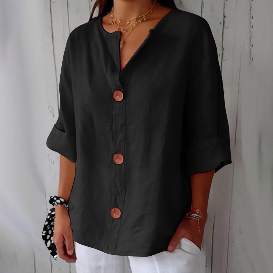 Mara™ | Cotton Linen V Neck Shirt