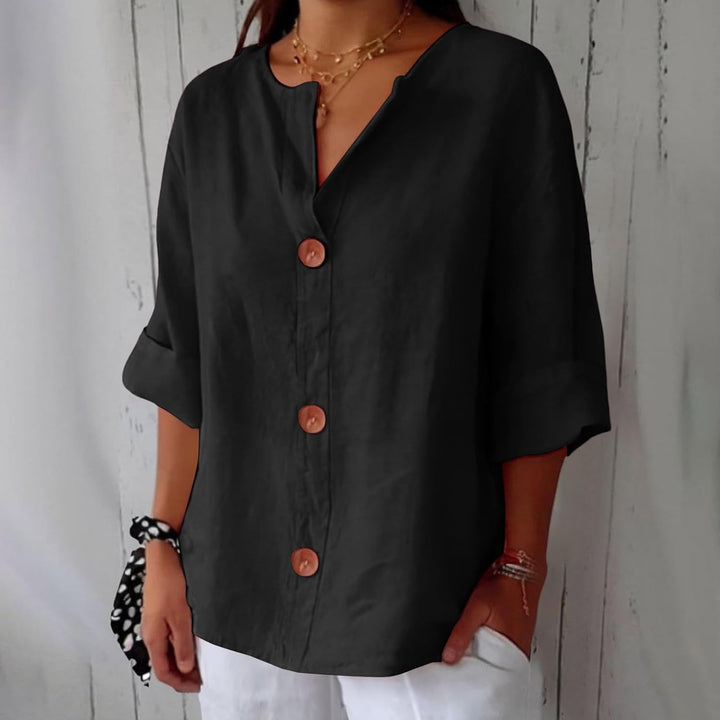 Mara™ | Cotton Linen V Neck Shirt