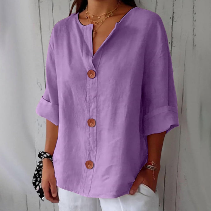 Mara™ | Cotton Linen V Neck Shirt