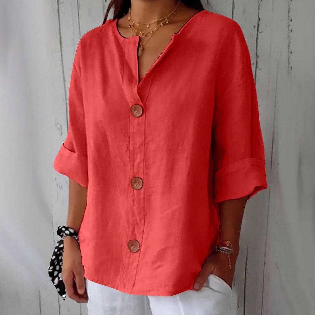 Mara™ | Cotton Linen V Neck Shirt
