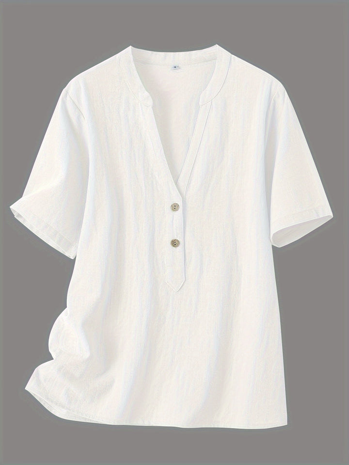 Sharron - Elegant V-Neck Blouse With Button Up