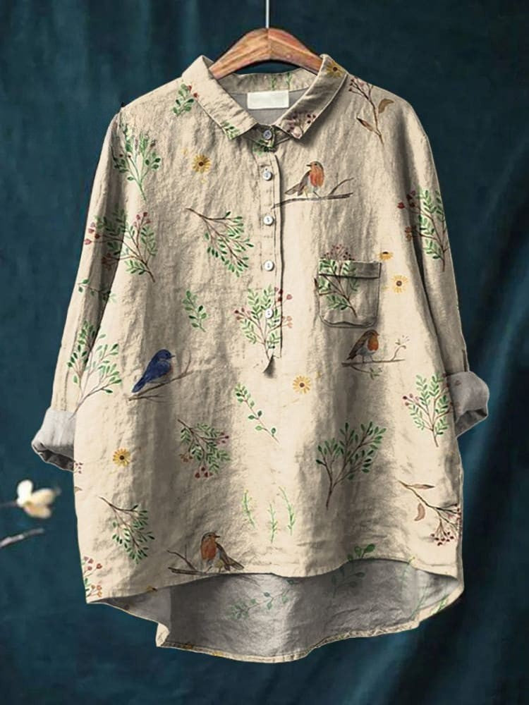 Roselind™ | Boughs & Robin Birds Linen Shirt