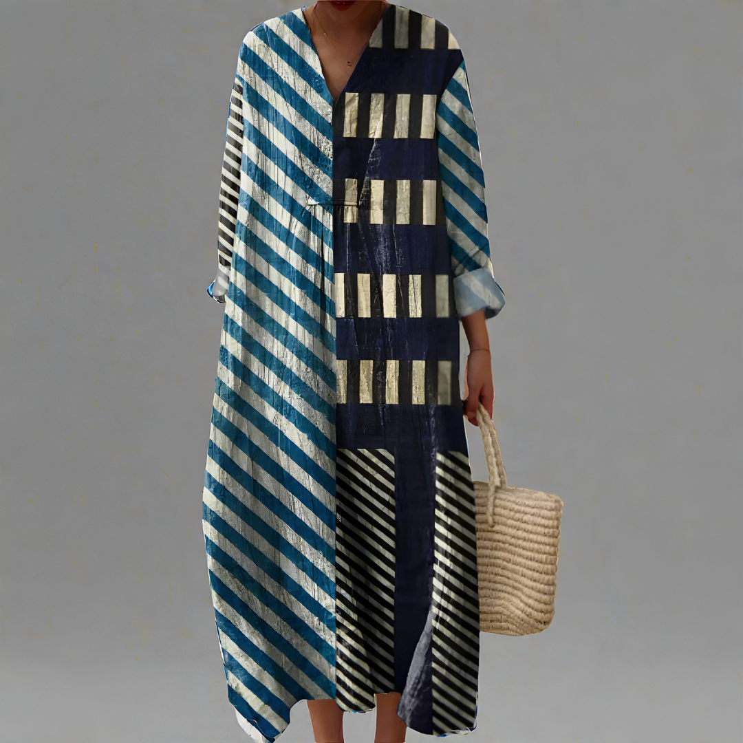Virella™ | Navy Stripe Art Dress for Women