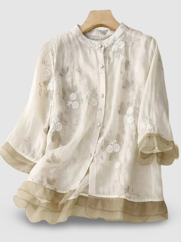 Patchtique™ | Retro Embroidered ¾ Sleeve Shirt