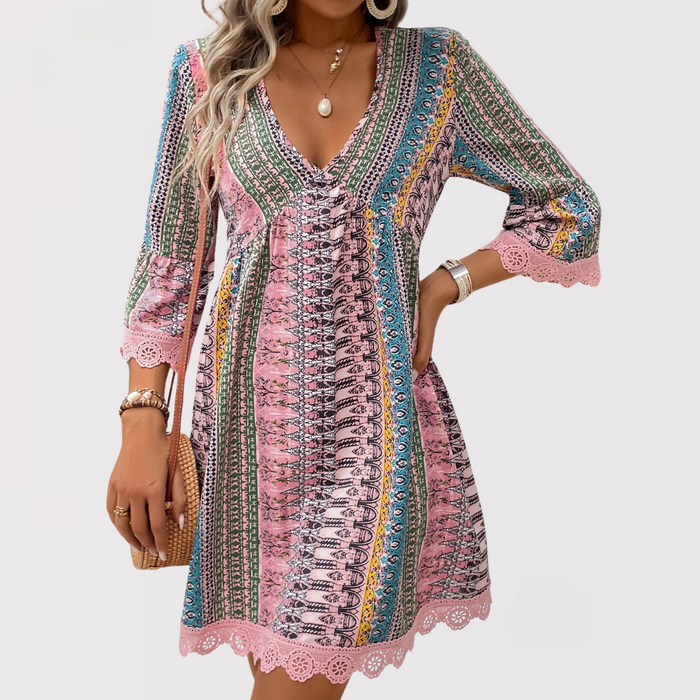MELINA™ – Boho Charm V-Neck Dress