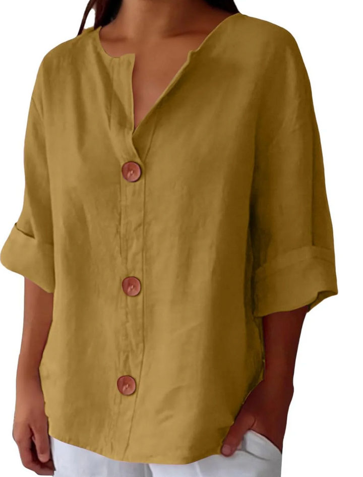 Mara™ | Cotton Linen V Neck Shirt