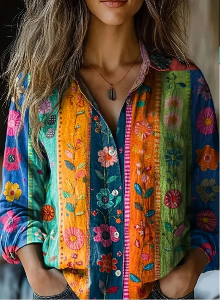 Annelora⢠| Elegant Floral Long-Sleeve Blouse