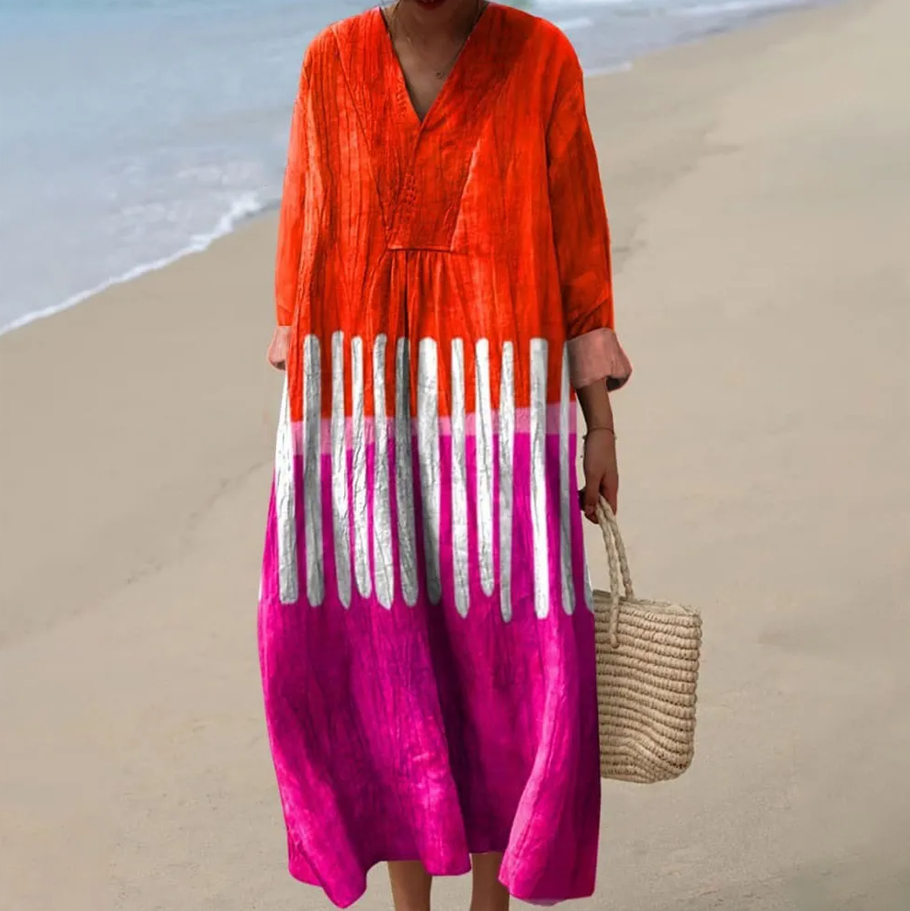 Dorothy™ | Bold Dip-Dye Long Sleeve Midi Dress