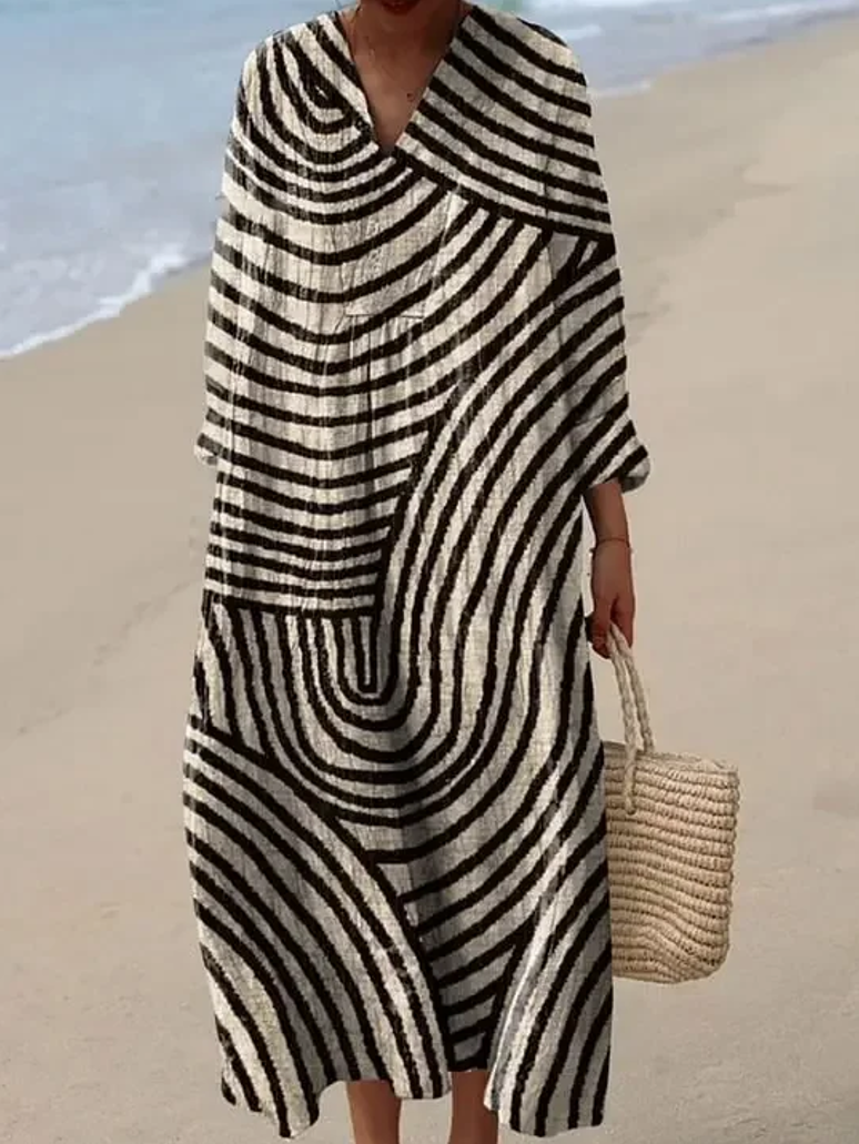 Evelyn™ | Monochrome Maze Flow Dress