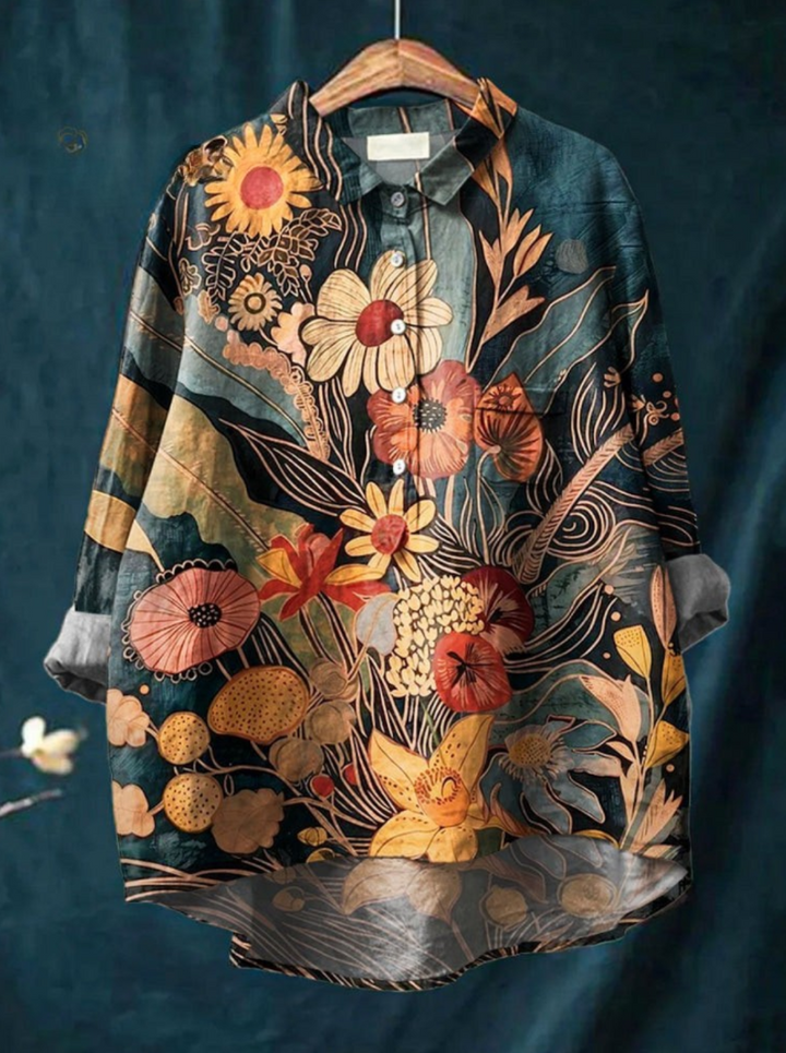 Elowen⢠| Vintage Floral Cotton-Linen Shirt