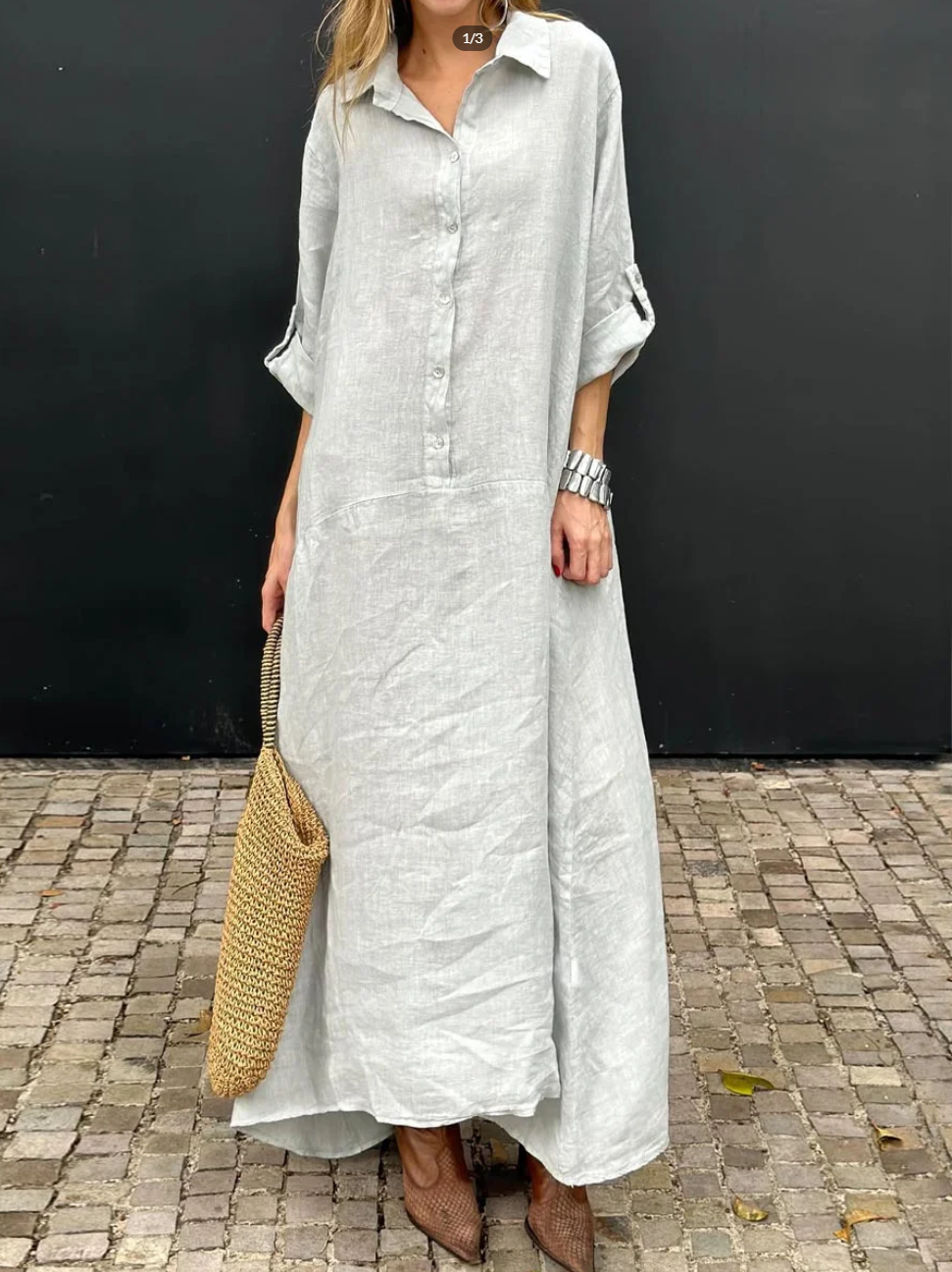 Elaria™ | Classic Linen Pocket Dress