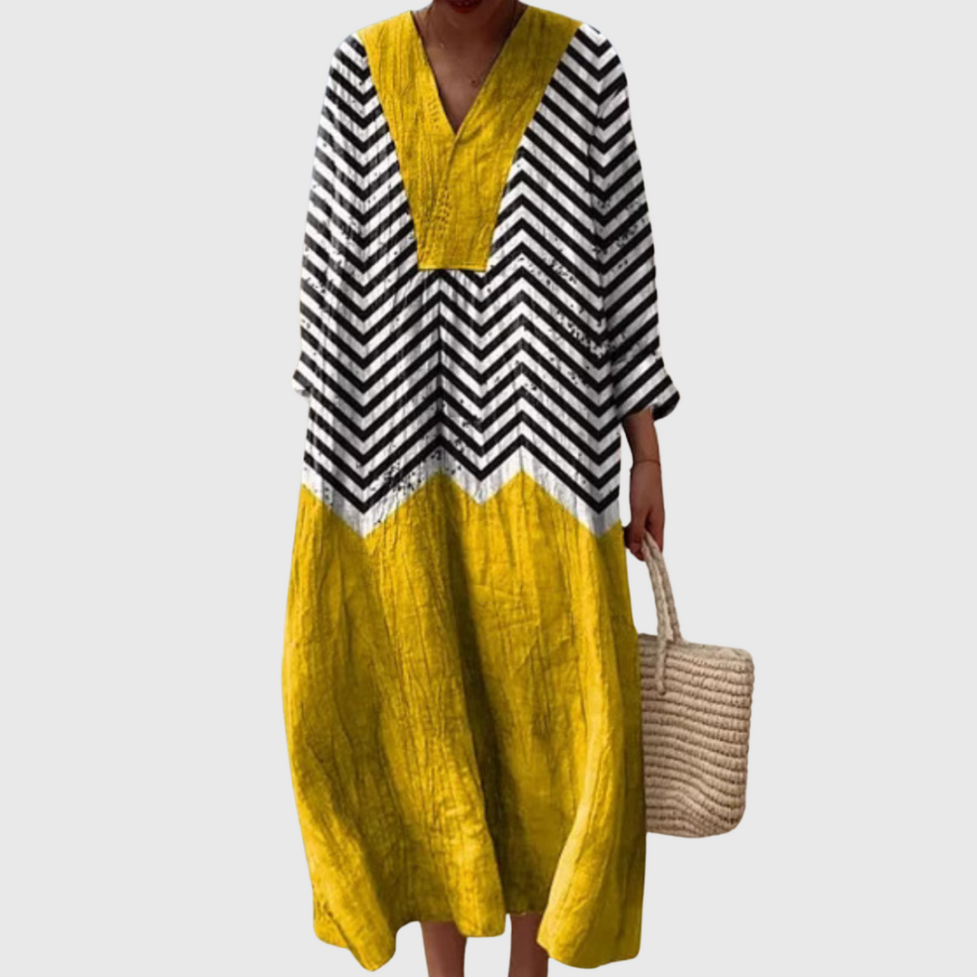 Seraphina™ | Chevron Contrast Relaxed Midi Dress