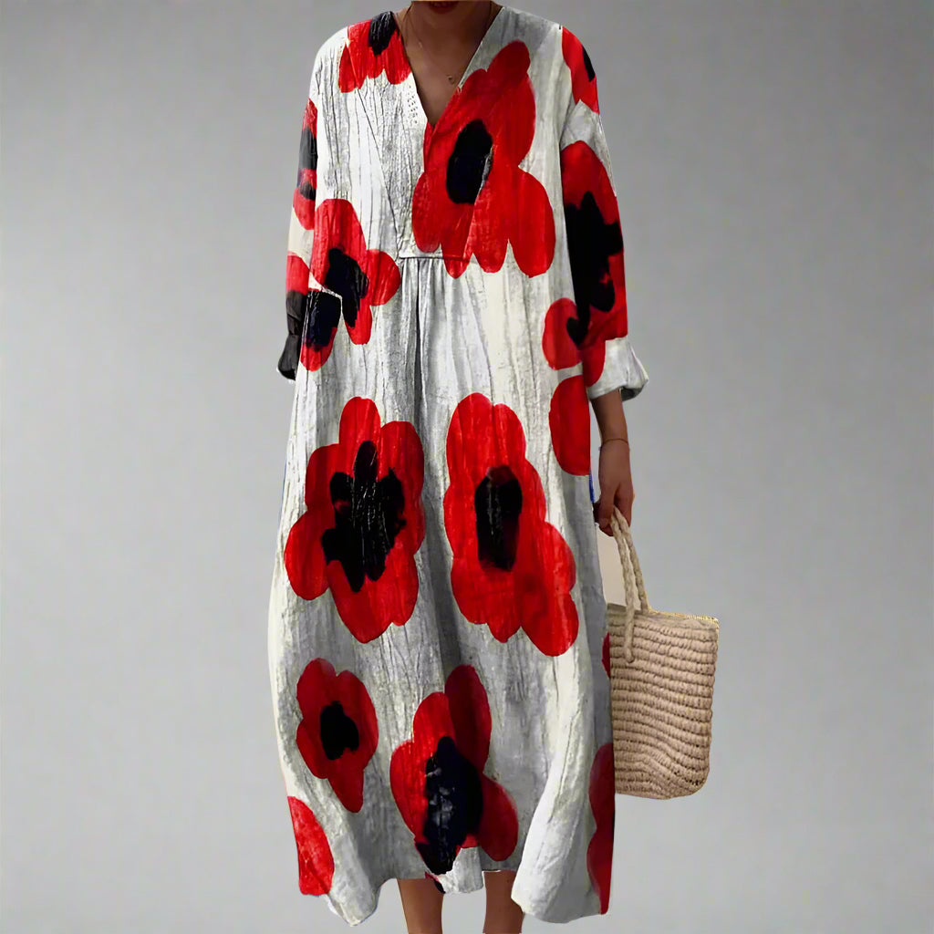 Amelia™ | Bold Poppy Print Cotton Maxi Dress