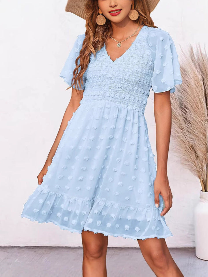 SUZANNE™ - Elegant Smocked Swiss Dot Mini Dress