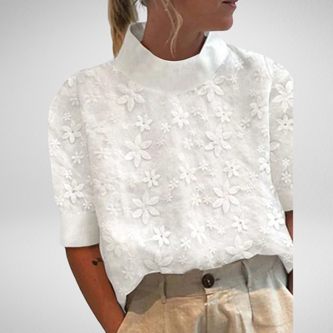 Elodie™ | Embroidered Blouse with Stand-Up Collar