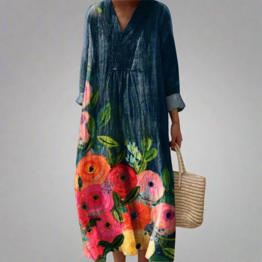 Dahlia™ | Watercolor Floral Cotton Maxi Dress