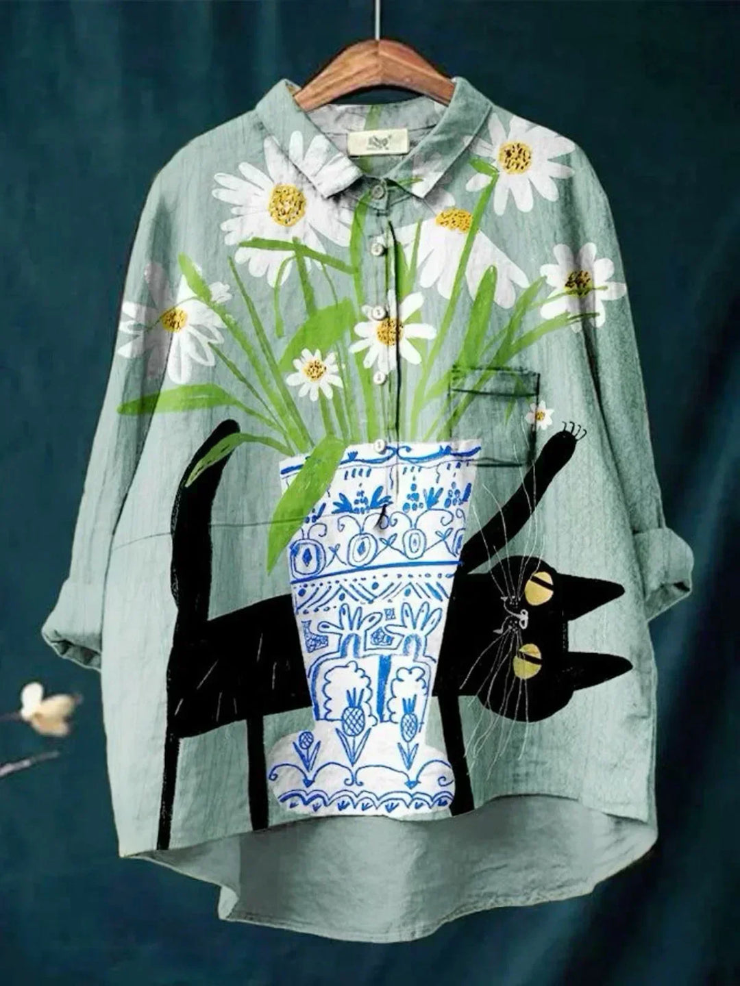 Sofia® | Blouse with Cat and Flower Print