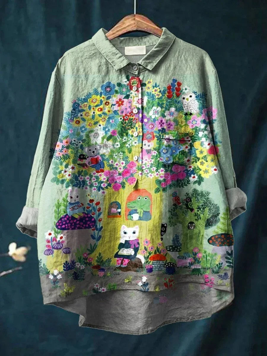 Sofia® | Whimsical Blouse with Forest Animal Print
