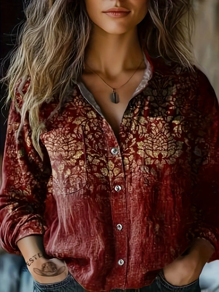 Annelora⢠| Elegant Floral Long-Sleeve Blouse