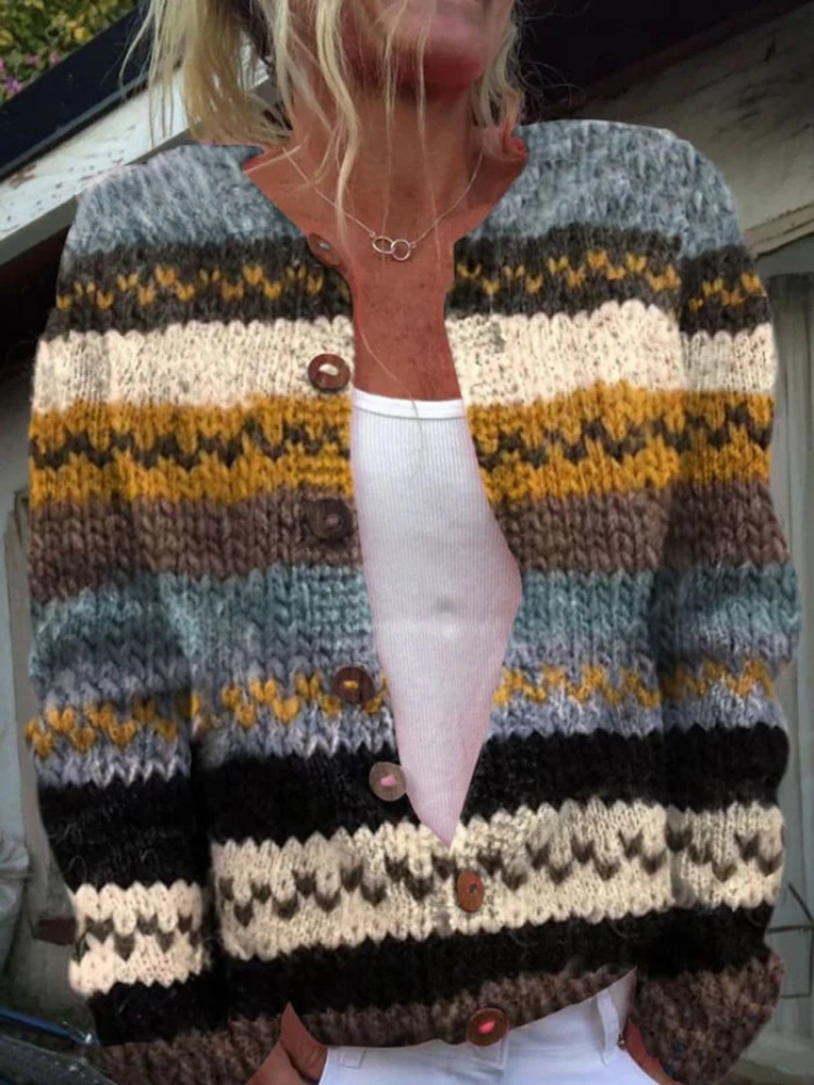 Elarisse⢠| Striped Colour Block Cardigan Sweater