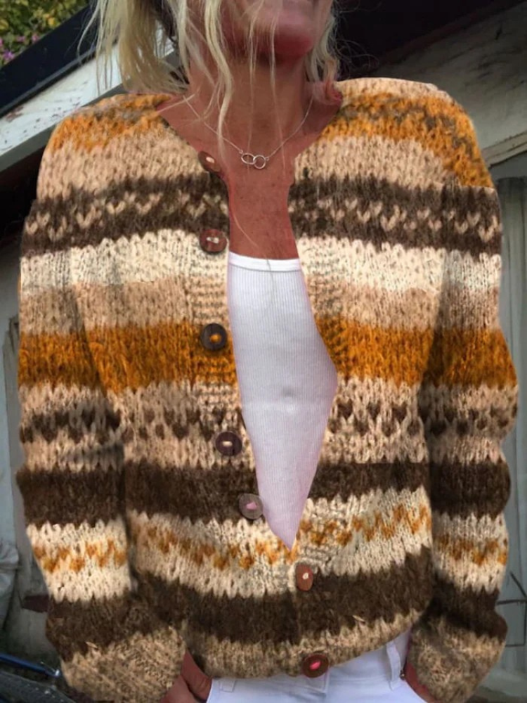 Carmeline™ | Striped Colour Block Cardigan Sweater