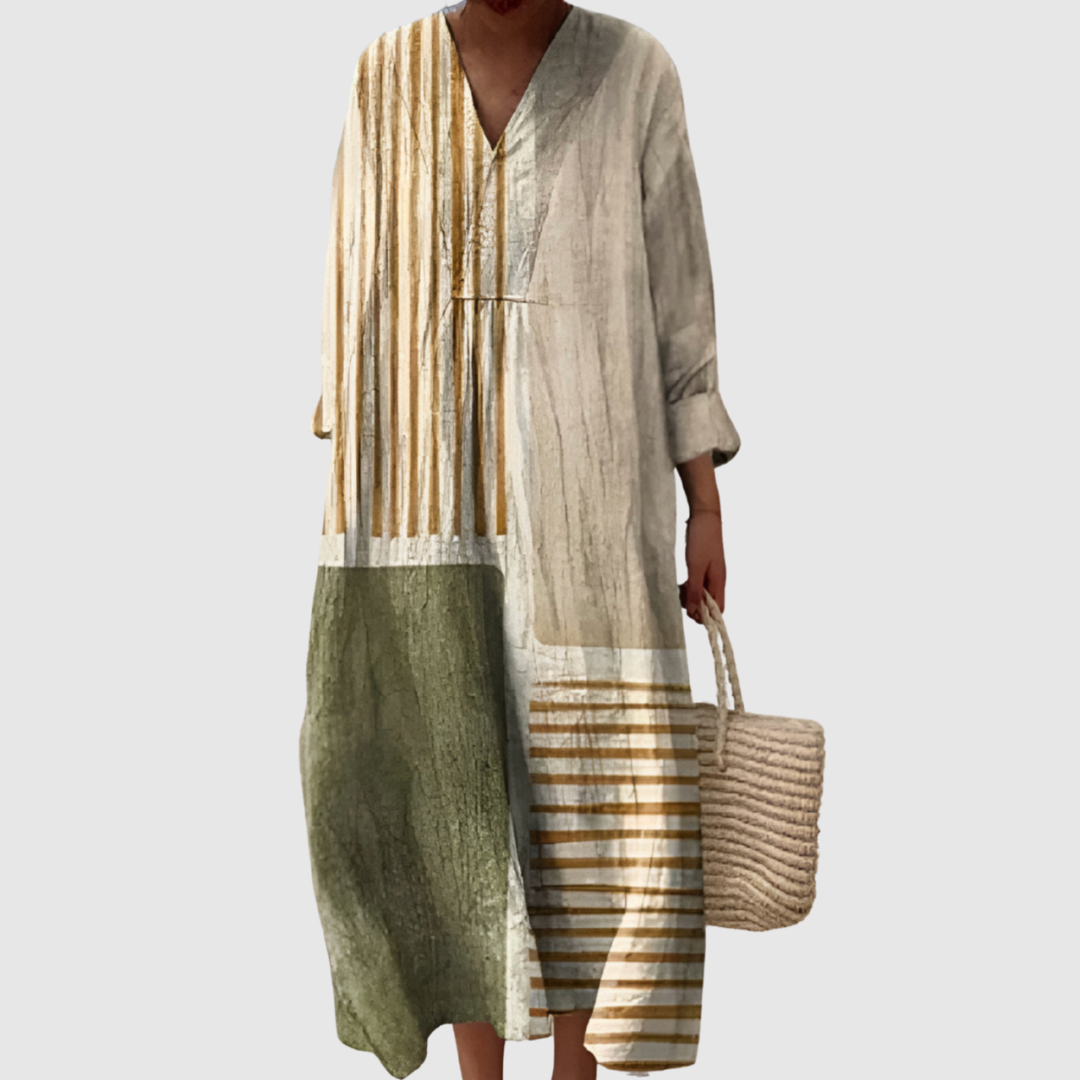 Annabelle™ | Earth-Tone Abstract Panel Dress