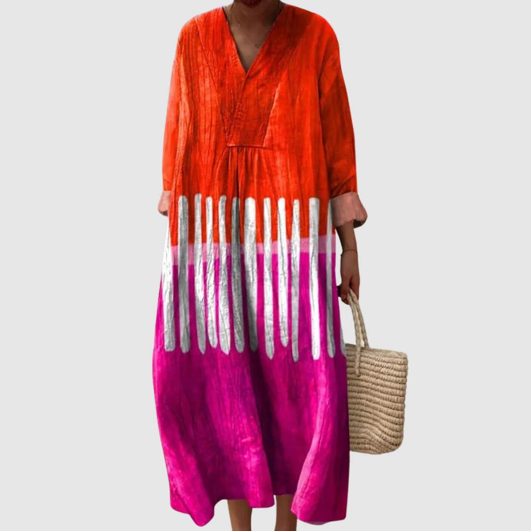 Dorothy™ | Bold Dip-Dye Long Sleeve Midi Dress