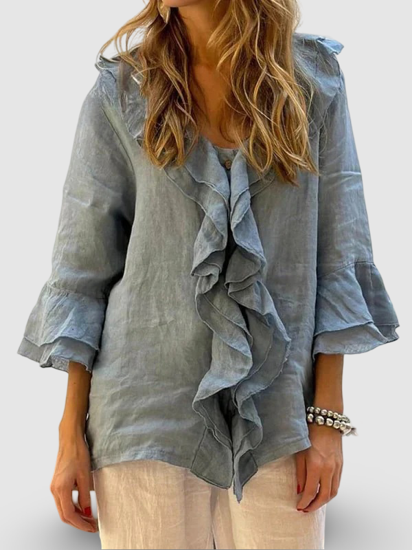 Ruffelia™ | Cotton Ruffle ¾ Sleeve Shirt