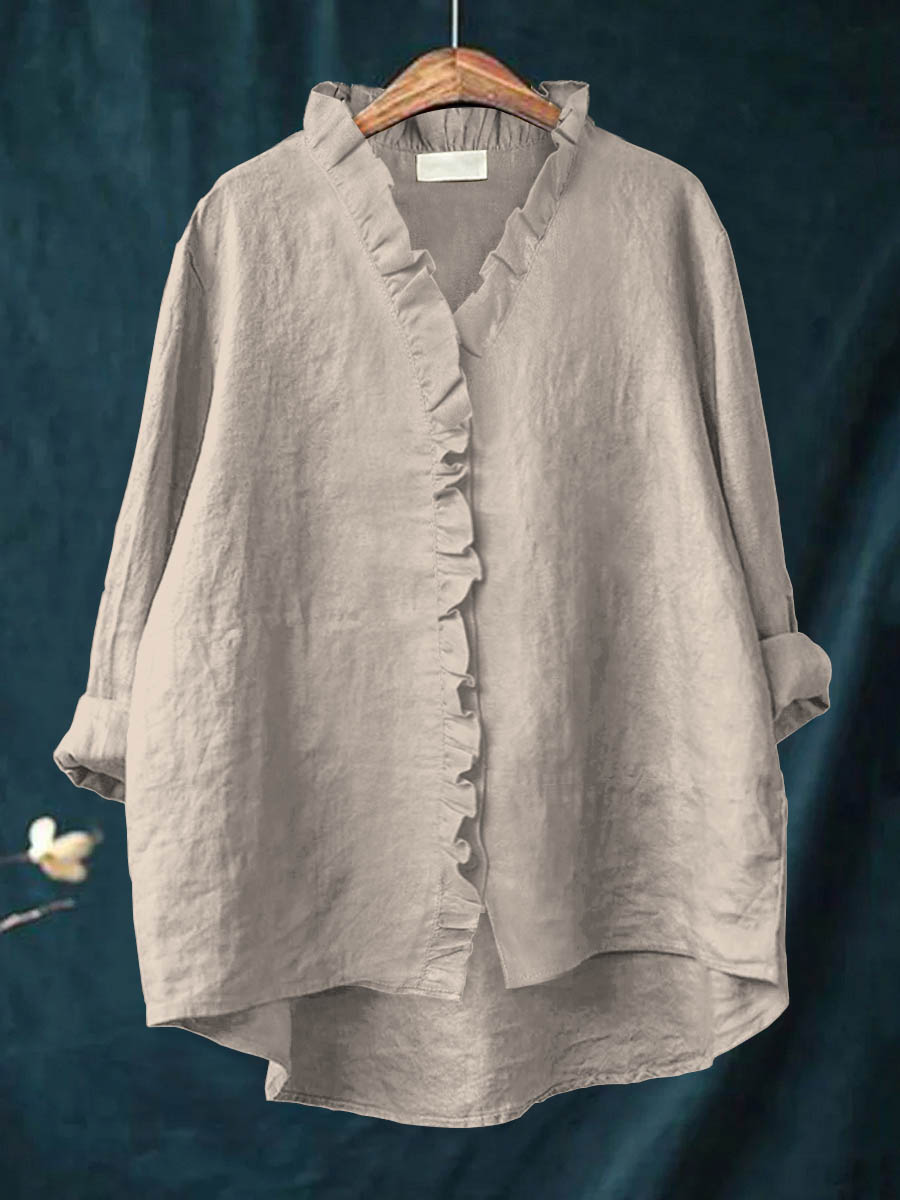 Niyara™ | Ruffled Cotton-Linen Blouse