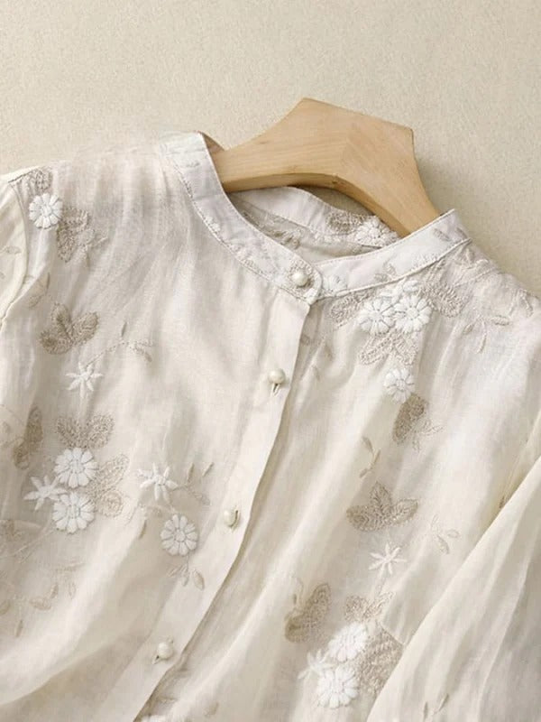 Patchtique™ | Retro Embroidered ¾ Sleeve Shirt