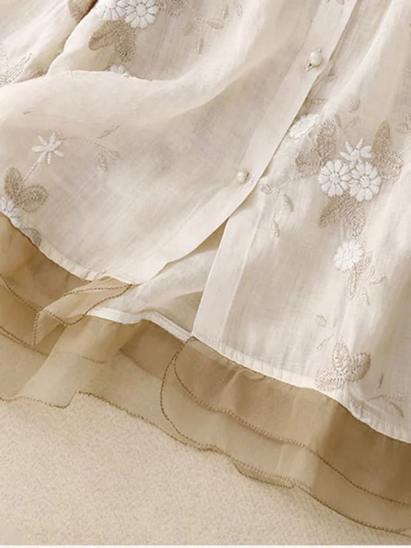 Patchtique™ | Retro Embroidered ¾ Sleeve Shirt